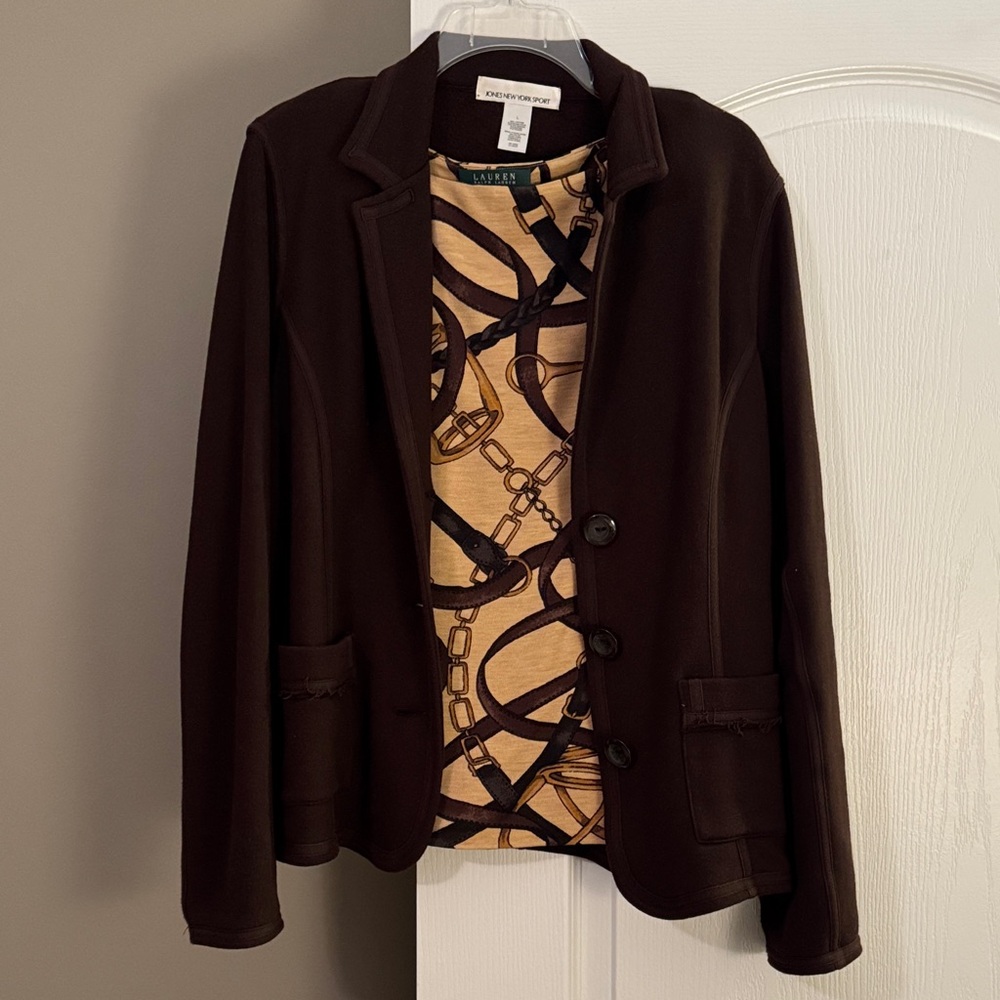 Lauren Ralph Lauren Top & Brown Blazer🐴Bundle - Picture 2 of 8